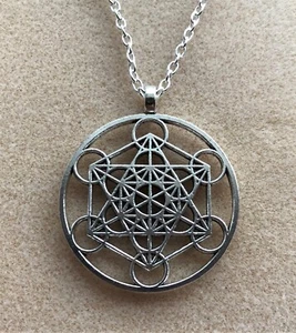 Large Metatron Archangel Cube 13 Kabbalah Sacred Geometry Pendant 28" Long Chain - Picture 1 of 6