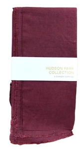 Hudson Park Collection Wine 100% Linen Fringe Napkin 20" X 20", Set of 4 - NEW - Picture 1 of 4