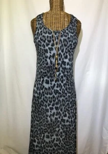 ZENANA OUTFITTERS - GRAY BLACK BLUE LEOPARD SLEEVELESS DRESS - L - Picture 1 of 3
