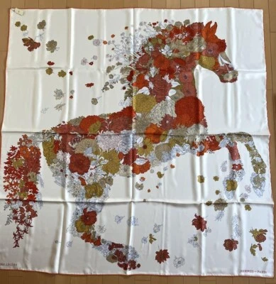 Hermes Shawl Scarf Stole Robe Legere Cream Floral Animal Silk Auth New Carre 140 - Image 1 of 4