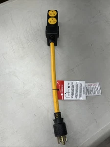 Generator power cord L5-30p to 5-15r pigtail adapter lighted 30Amp 3 outlet - Picture 1 of 3