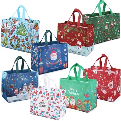 8PCS Christmas Non-Woven Gift Bags, Tote with Handles, Treat Bags, Multifunction - Изображение 1 из 4