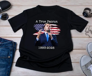 Charlie Kirk Shirt, True Patriot 1993-2025 Rip Memorial American Flag Shirt - Picture 1 of 5