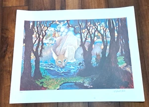 Four Art Prints SIGNED NUMBERED 1981 AP Wildcat Caracal Cat Red Square Kaskin - Picture 1 of 11