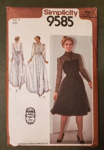 9585 Simplicity VTG Gunne Sax Long Sleeve Dress in 2 Lengths Misses' Sz 14 UNCUT - Picture 1 of 4