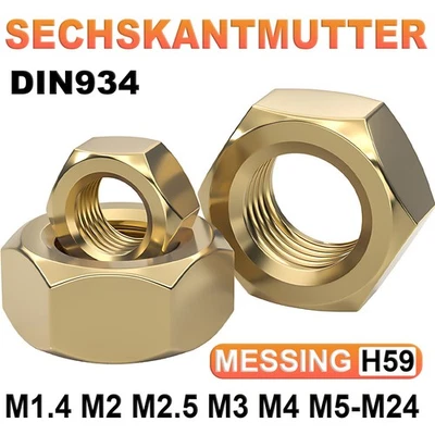 Messing MUTTERN M1.4 M2 M2.5 M3 M4 M5 M6 M8 M10 M12 - M24 Sechskantmutter DIN934 - Bild 1 von 4