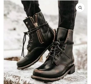 Botas de Combate FREEBIRD by STEVEN Manchester Cuero Negro Con Cordones Envejecidas Talla 9 - Imagen 1 de 12