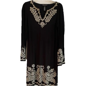 Robe noire col V manches longues bohème longueur genou INC INTERNATIONAL CONCEPTS taille M - Photo 1/8