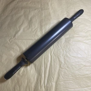 Black Steel Rolling Pin 10" Barrel Texture 4" Handles Non-Stick Coating New - Picture 1 of 9