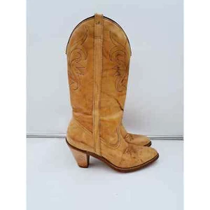 Vintage Dingo Brown Leather 70s Cowgirl Western Boots Sz 6.5 USA Made - Picture 1 of 10