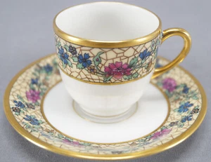 Set of 4 Bawo & Dotter Limoges Art Nouveau Floral Demitasse Cups & Saucers - Picture 1 of 10
