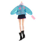 Doll Changing Winter Blue Cotton Jacket Denim Short Skirt Scarf Shoe Bag Set