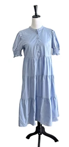 Vestido midi Who What Wear azul claro algodón manga abullonada en capas talla pequeña - Imagen 1 de 13