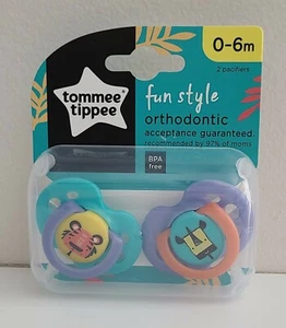 Tommee Tippee Fun Style BPA Free Orthodontic Pacifiers 2 Pack 0-6 Months - Picture 1 of 2
