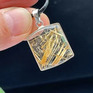 Collar de cristal de cuarzo rutilado dorado colgante de cristal joyería hecha a mano D080123 - Imagen 1 de 9