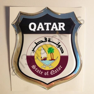 Sticker Qatar Emblem Coat of Arms Shield 3D Resin Domed Gel Vinyl Decal Car Moto - Picture 1 of 1