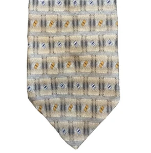 Vintage Geoffrey Beene Necktie Tie Navy Blue Gray Yellow Geometric Silk USA - Picture 1 of 7