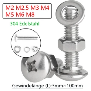 Flachkopfschrauben Mit Unterlegscheibe und Mutter M2 M2.5 M3 M4 M5 M6 M8 - Picture 1 of 109