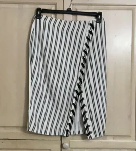 ENDLESS ROSE Pencil Skirt Sz M Black/White stripe Asymmetrical String lace up - Picture 1 of 5