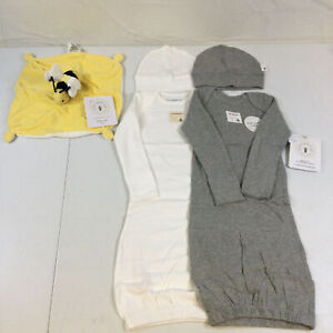 Burt's Bees Baby Girl White Gray Long Sleeve Gown And Cap Set of 2 One Size 