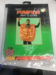 Vintage 1989 Ben Cooper Adult Pumpkin Vinyl Costume One Size New In Package - Picture 1 of 8