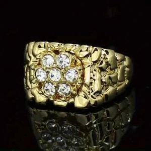 ANILLO ROSADO PEPITA DORADA HELADO HIP HOP RAPERO CHAPADO EN ORO LUJO TALLA 8 ~ 12 - Imagen 1 de 4