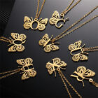Stainless Steel 26 Letter Necklace Butterfly Alphabet Pendant Clavicle Chain