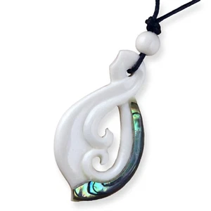 Tribal Amulett Anhänger Kette Halskette Maori Knochen Bone Koru mit. Band PB386 - Bild 1 von 1