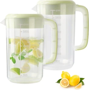 1 Gallon 4 Litre Clear Plastic Pitcher with Lid, 2 Pack Clear Water Pitcher for - Picture 1 of 8