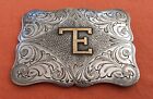 Rare Antique Unbranded Sterling Silver Ranch Brand TE Western Trophy Belt Buckle