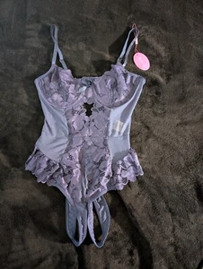 NWT! Avidlove Women's Navy Blue Sheer Lace Sexy Lingerie Bodysuit Size Medium - Picture 1 of 5
