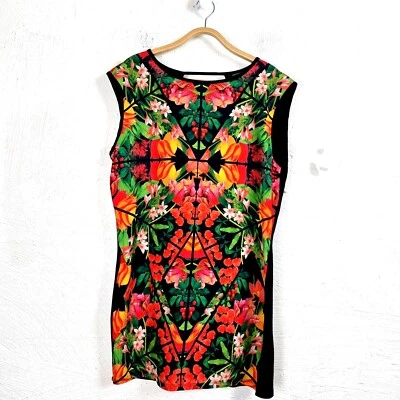PORTMANS Womens Dress Size 10 Black Orange Green Floral Front Panel Sleeveless  - image 1 of 4