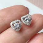 2.30Ct Round Real Moissanite Push Back Halo Stud Earrings 14K White Gold Plated