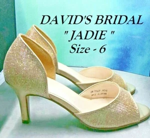 Zapatos de boda DAVID'S BRIDAL JADIE Peep Toe D'Orsay champán dorado brillo talla 6 - Imagen 1 de 10