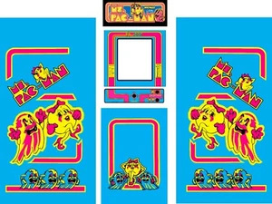 Passend für Ms Pac Man Arcade 6-teiliges Set Side Art Kickplate klassisch blau oder schwarz wählen - Bild 1 von 3