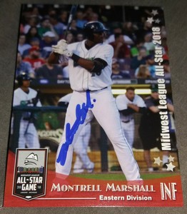 Cincinnati Reds Montrell Marshall Signed 2018 Midwest League All-Star Auto Card