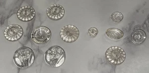 Vintage 12 Czech Clear Depression Crystal Glass Crafting Buttons 107-46 - Picture 1 of 13