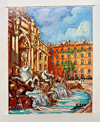 Vintage Oil Painting Trevi Fountain Rome Italy SIGNED by OSSO 24 x 32cm UNFRAMED - image 1 of 4