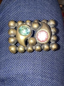 Vintage Signed Gray Kingsburg NY Brass With Pale Pink Rhinestones Brooch - Picture 1 of 3