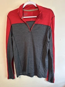 Smartwool Men's 1/4 Zip 250 Baselayer Merino Wool Red Gray Color Block Size Med - Picture 1 of 5