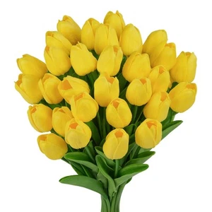 20 Pcs Artificial Tulips Flowers,Easter Decorations 13'' Yellow PU Faux Tulip... - Picture 1 of 7