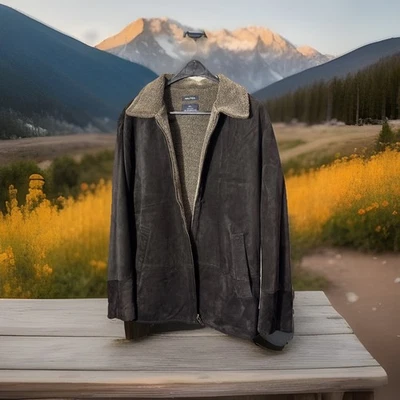 Chaqueta de forro polar de cuero gamuza marrón XL Nautica para hombre Foto 1 de 4