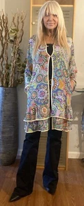 Neu ohne Etikett Johnny Was Tunika Überwurf Seide lila blau rot orange Taschen Langarm S - Bild 1 von 14