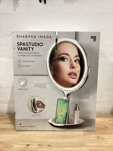 Sharper Image SpaStudio Vanity LED 8-inch 5x10x Mirror QI Wireless Charging NEW - Picture 1 of 13