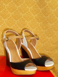 Wedge Platform SANDALS Peep Toe Womens 9 Chic SHOES Colorblock ELLE Emmi NIB $65 - Imagen 1 de 4
