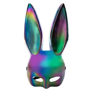 Bunny Masquerade Rabbit Half Face Mask (Shiny Multi-Color) Costume Halloween - Picture 1 of 4