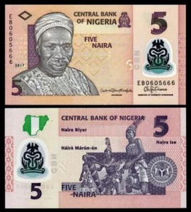 Nigeria 5 Naira Polymer 2013-2016 (UNC) 全新 尼日利亚 5奈拉 塑料钞 - Picture 1 of 1