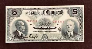 BANKNOTE BANK OF MONTREAL CANADA 1923 $5 FIVE DOLLARS #2611311 - Picture 1 of 6