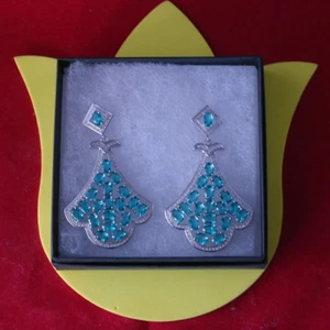 Big Heavy 20.9g Pretty Long Big Rich Blue Aquamarine CZ Silver Earrings In Box - Picture 1 of 10