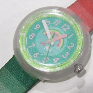 Flik Flak Swatch Watch "Stripy Dreams" ZFPNP014 Kids Pink Green Rainbow USED - Picture 1 of 5